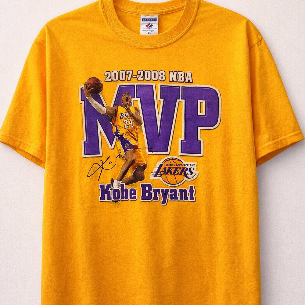 Kobe Bryant MVP 2008 Lakers Graphic Tee XL Yellow NBA Basketball Shirt New